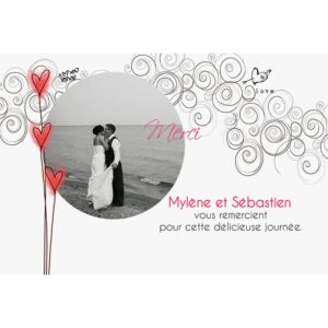 Carte de remerciement Mylène et Sébastien