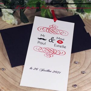 Faire part pochette Mr Moustache et Mme Bouche