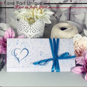 Faire part romantique coeur bleu