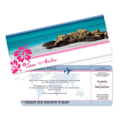 Faire-part billet d'avion hibiscus