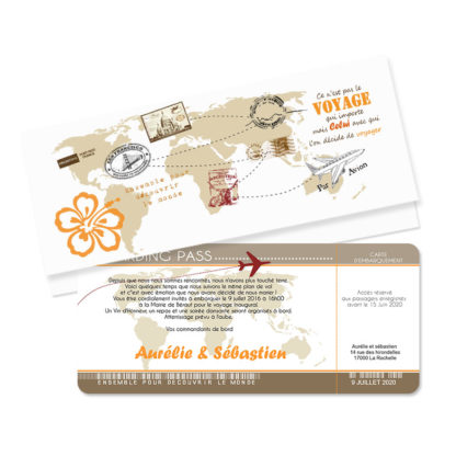 Faire-part billet d'avion "ensemble pour découvrir le monde"