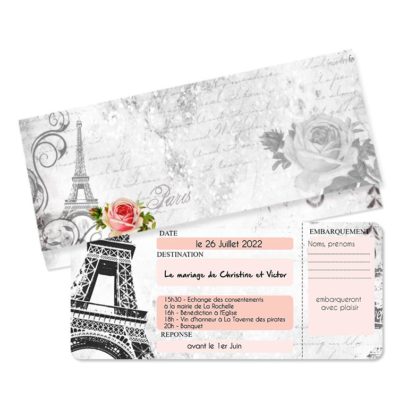Faire-part billet d'avion paris vintage
