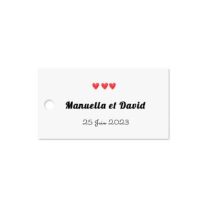 Etiquette à dragées personnalisée Trois coeurs