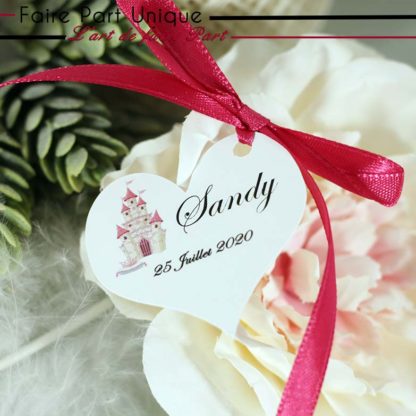 Etiquette à dragée forme coeur - château princesse