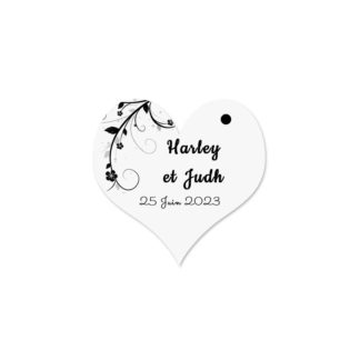 Etiquette à dragée forme coeur - doodle fleur
