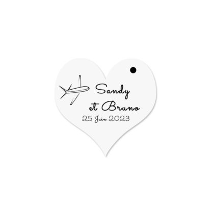 Etiquette à dragée forme coeur - avion