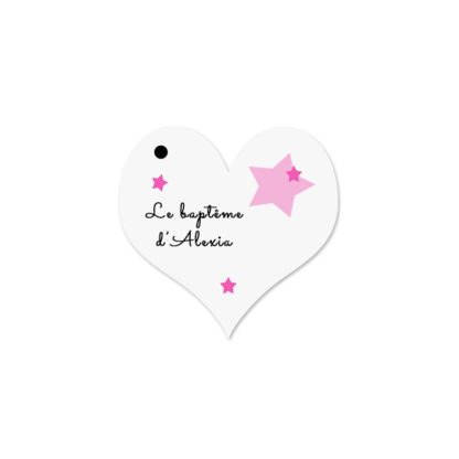 etiquette à dragée forme coeur - décoration étoile rose