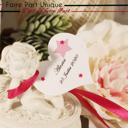 etiquette à dragée forme coeur - décoration étoile rose – Image 2