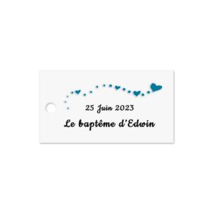 Etiquette à dragées personnalisée coeurs bleus