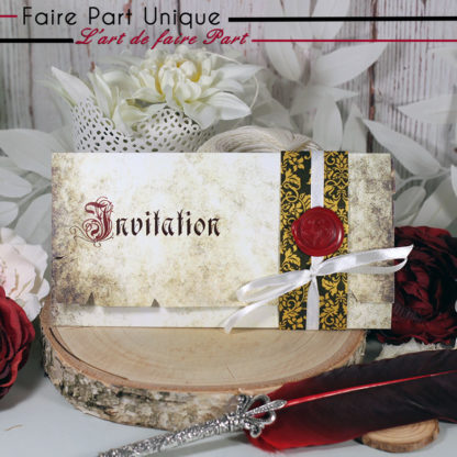 Faire part Parchemin Thème médiéval avec belly band or