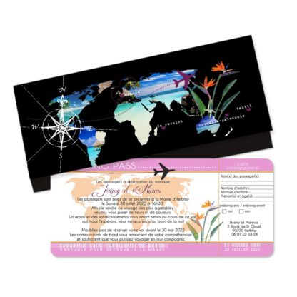 Faire-part billet d'avion Thème Caraibes 2