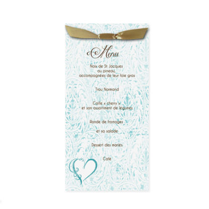 carte menu coeur bleu romantique