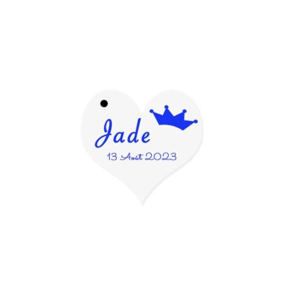 Etiquette à dragée forme coeur motif couronne bleu