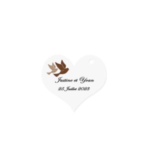 Etiquette à dragée forme coeur motif oiseau
