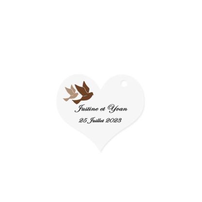 Etiquette à dragée forme coeur motif oiseau