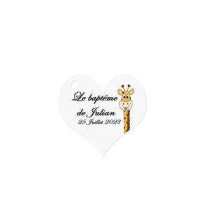 Etiquette à dragée forme coeur motif girafe