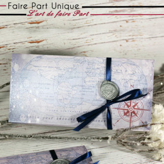 Faire part parchemin thème voyage