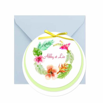 Faire-part rond thème floral tropical