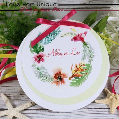 Faire-part rond thème floral tropical – Image 2