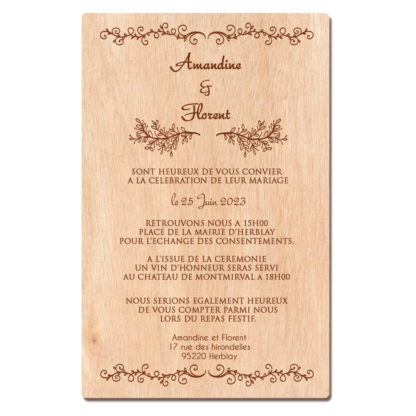 Faire-part en bois avec ornement nature