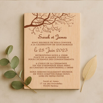 Faire-part en bois branche d'arbre