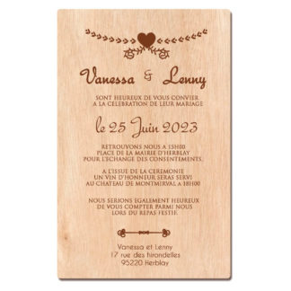 Faire-part en bois guirlande coeur