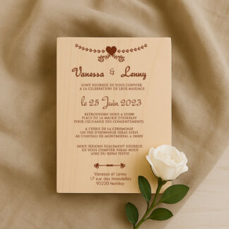 Faire-part en bois guirlande coeur