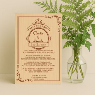 Faire-part en bois avec ornement cadre