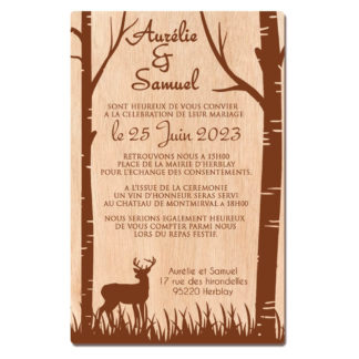 Faire-part en bois cerf dans le bois