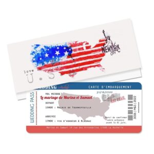 Faire-part billet d'avion thème USA