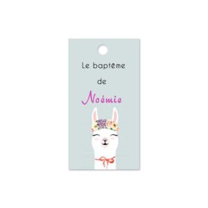Etiquette à dragée baptême - lama