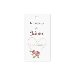 Etiquette à dragée baptême - rose vintage - coeur
