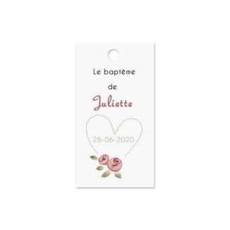 Etiquette à dragée baptême - rose vintage - coeur