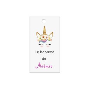 Etiquette à dragée baptême - Licorne