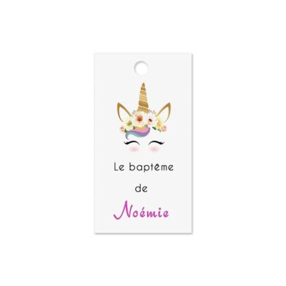 Etiquette à dragée baptême - Licorne