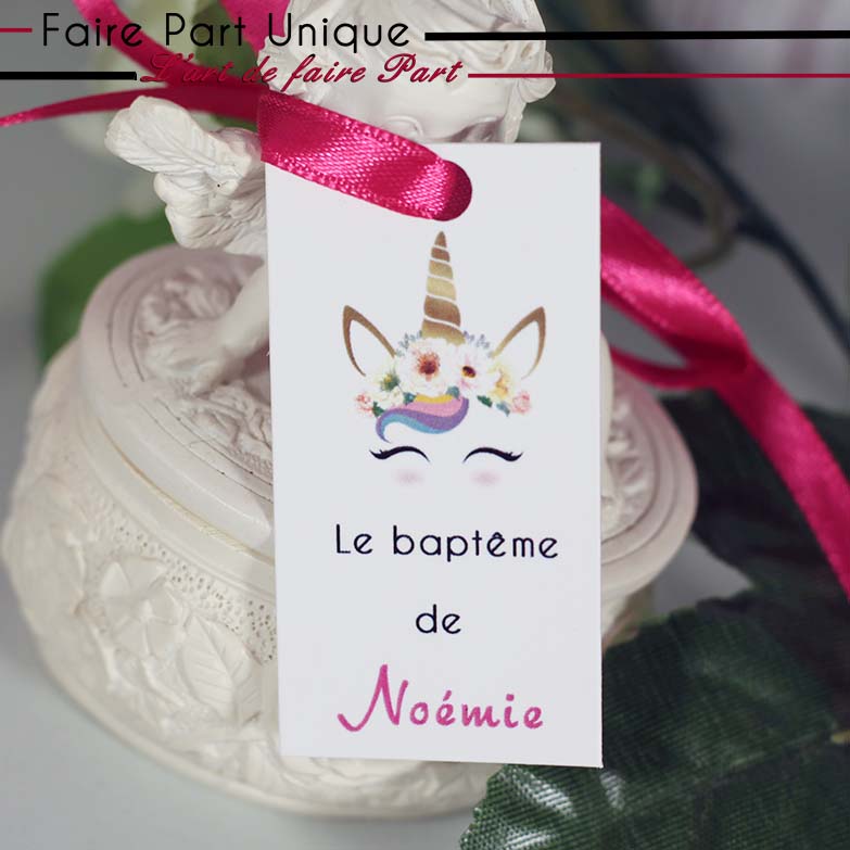 Etiquette A Dragee Bapteme Licorne Fairepartunique