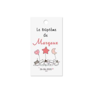 Etiquette à dragée baptême - chaton mignon