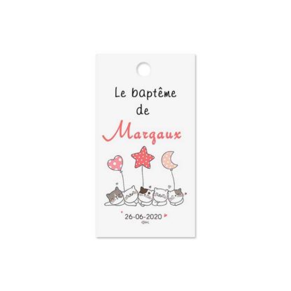 Etiquette à dragée baptême - chaton mignon