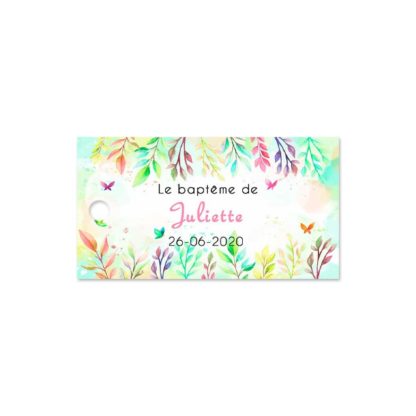 Etiquette à dragée baptême - fleur et papillon