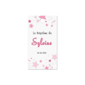 Etiquette à dragee baptême - coeur rose