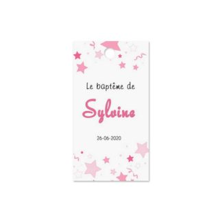 Etiquette à dragee baptême - coeur rose