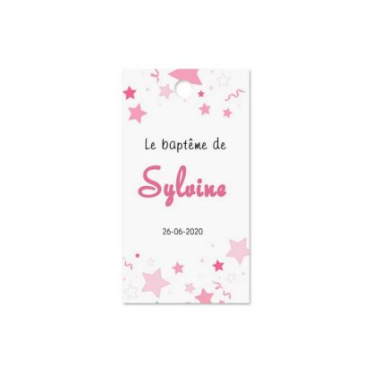 Etiquette à dragee baptême - coeur rose