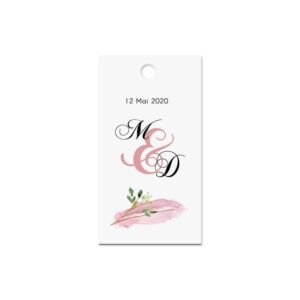 Etiquette à dragée - Plume et fleur