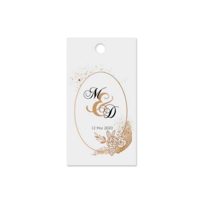Etiquette à dragée - Ovale fleur doré