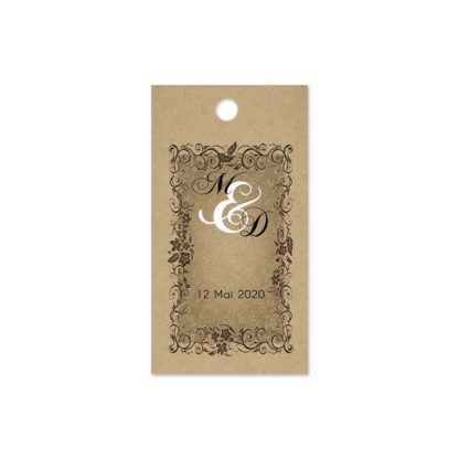 Etiquette à dragée - Cadre floral et fond kraft