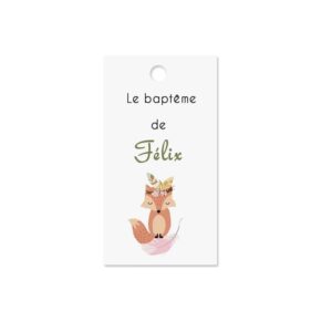 Etiquette à dragée baptême - Petit renard