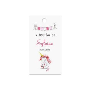Etiquette à dragée baptême - Licorne