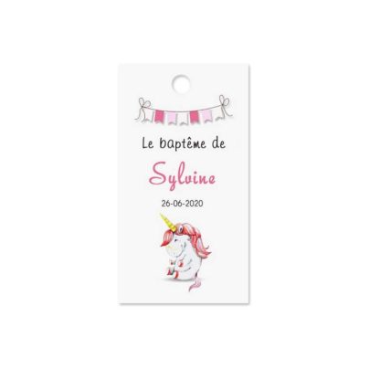 Etiquette à dragée baptême - Licorne