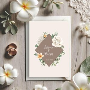 Faire-part mariage chic et élégant - Fleur de frangipanier et rose