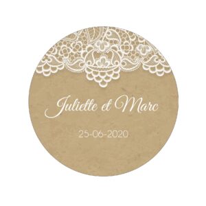 Etiquette adhésive - Fond kraft et dentelle ( lot de 24 étiquettes)